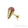 MULTI CZ ICE CREAM CONE TOP THREADLESS (PUSH IN) 316L SURGICAL STEEL LABRET SET